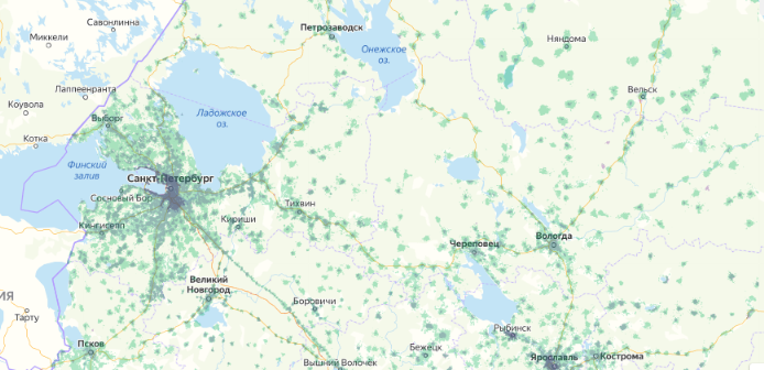 Зона покрытия МТС на карте Москва